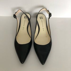 Ann Klein black kitten heel sling backs